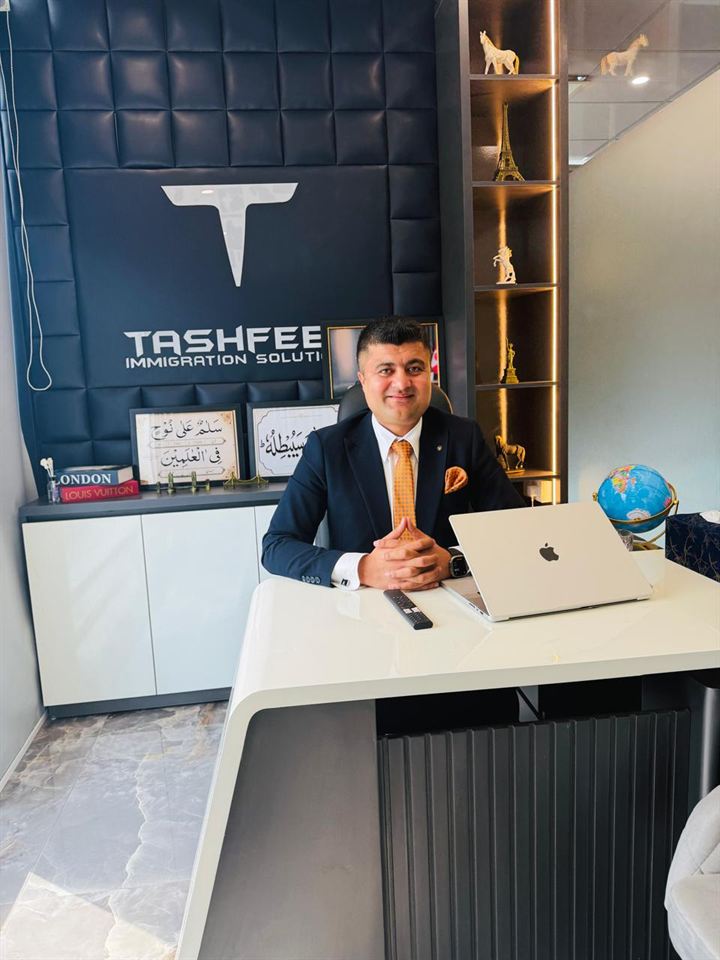 Tashfeen Sohail Abbas Gondal, Founder & CEO of Tashfeen Immigration Solutions, at the firm’s Lahore office